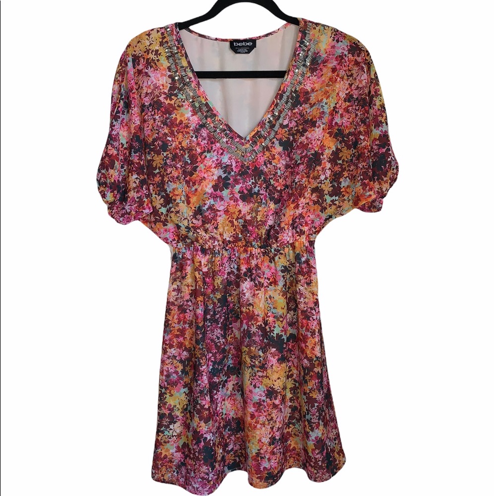NEW Bebe | Floral V-neck Mini Dress size XXS